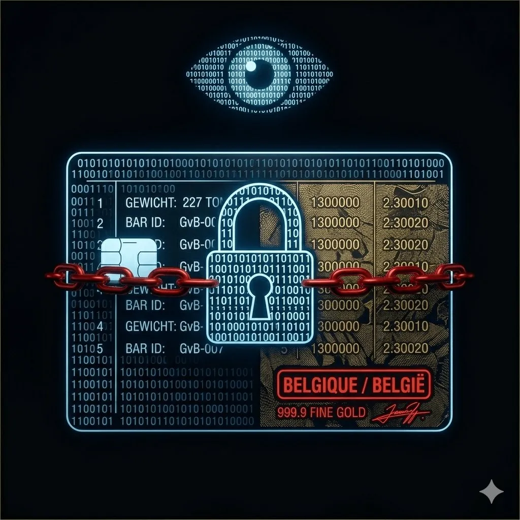 Digitaal oog boven een hangslot en binaire code