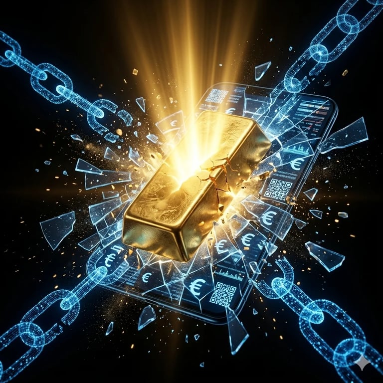 Gouden goudstaaf met blockchain - digitale euro en monetaire soevereiniteit