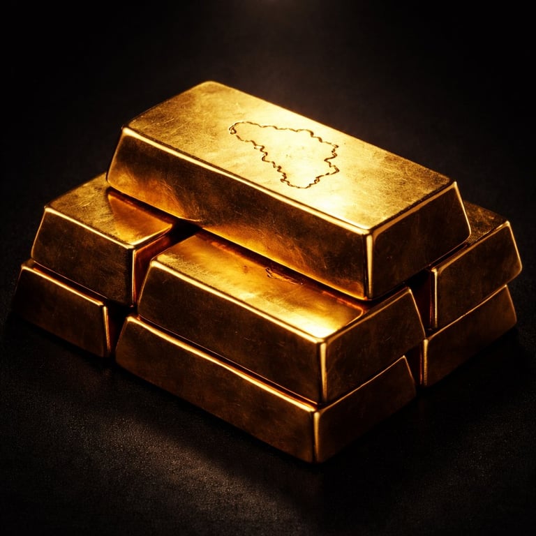 Stapel gouden goudstaven met België kaart - 227 ton Belgisch goud in Londen